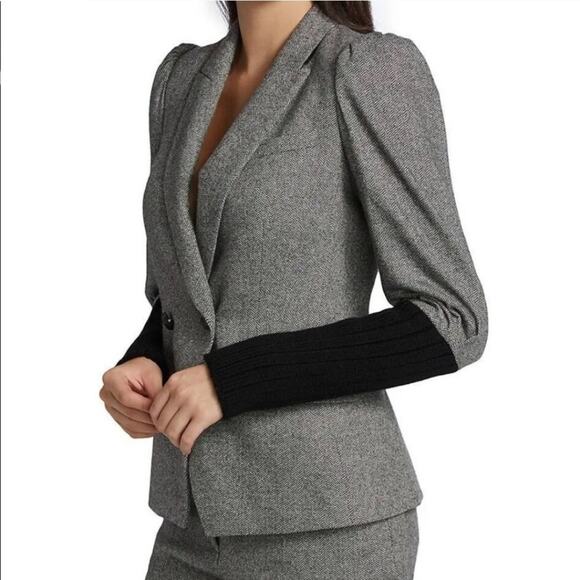 Veronica Beard Bayard Dickey Colorblock Jacket in Herringbone Grey Size 4 - Picture 6 of 14